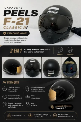 Capacete Peels F-21 Classic Fosco Tamanho P Estado de Novo