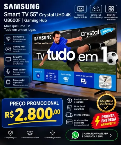 Smart TV Samsung 55? Crystal UHD 4K U8600F Nova Lacrada + NF