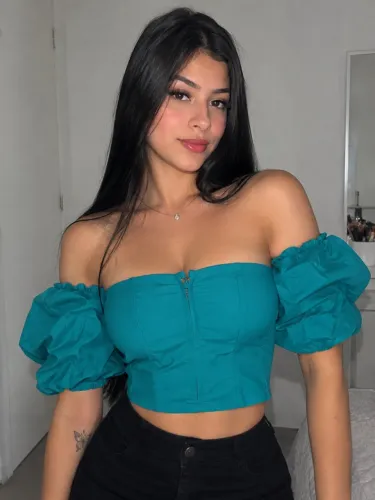 Blusa Manga Bufante Azul Turquesa
