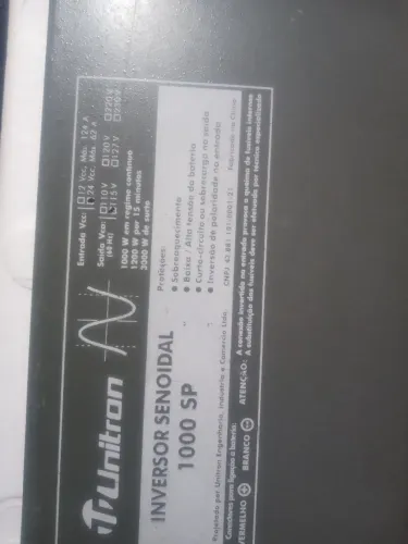 Vende-se Inversor Senoidal Unitron 1000 SP entrada 24vcd saída 127v