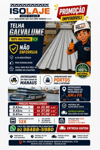Telha Galvalume Nacional ( NÃO ENFERRUJA )