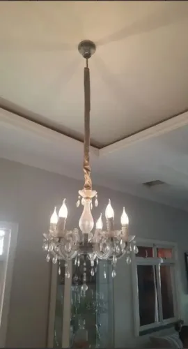 Lustre 5 Braços Cromado Cor Cristal com as 5 lâmpadas Pendente Luminária