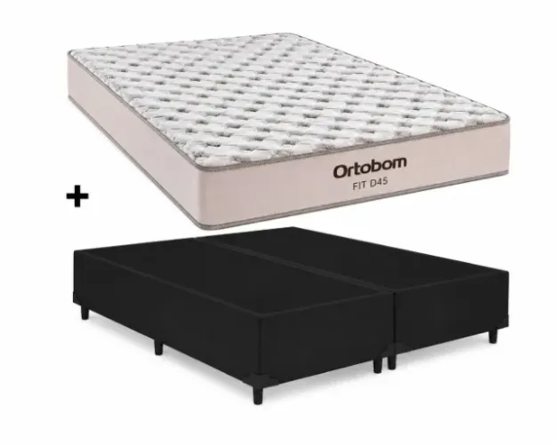 BASE QUEEN BIPARTIDO CORINO PRETO+ COLCHÃO FIT ESPUMA D45 ORTOBOM