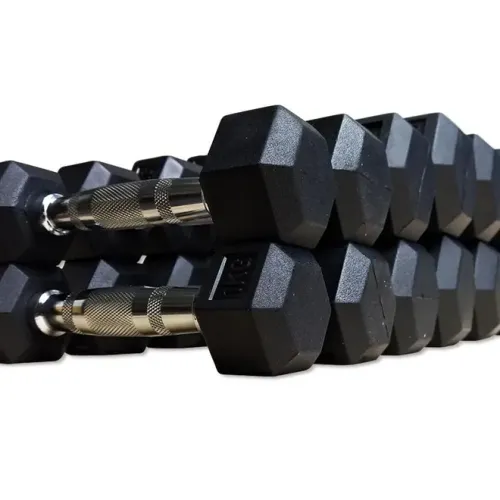 Kit de halteres Sextavado com inox. Com suporte