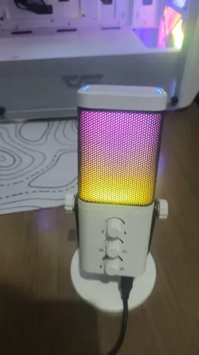 Microfone Gamer Condensador USB Type-C com RGB + Cancelamento de Ruído - Branco ?