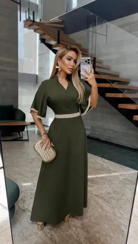 Vestido Modelo Cristã Verde Militar