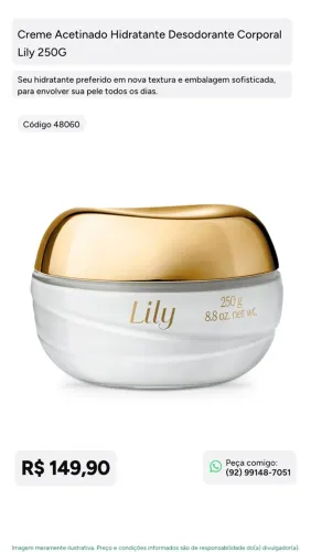 Creme hidratante lily 250G