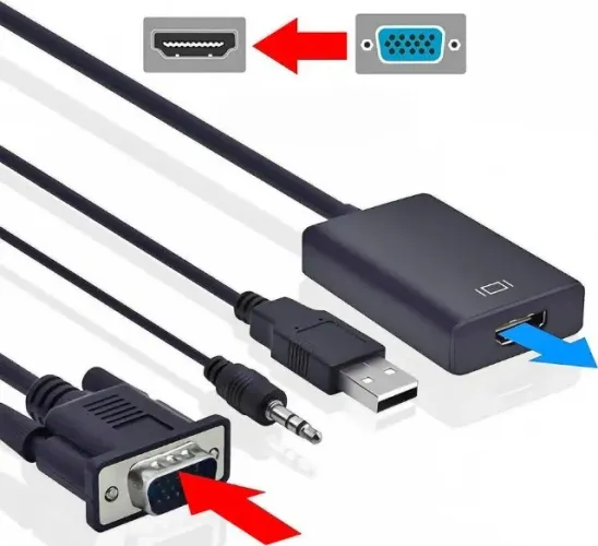 Cabo Conversor Vga para HDMI com Áudio e Vídeo 1080p Alimentação por USB