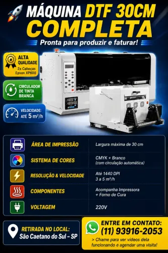Maquina DTF 2 Cabeça XP 600 30 cm com Forno Industria