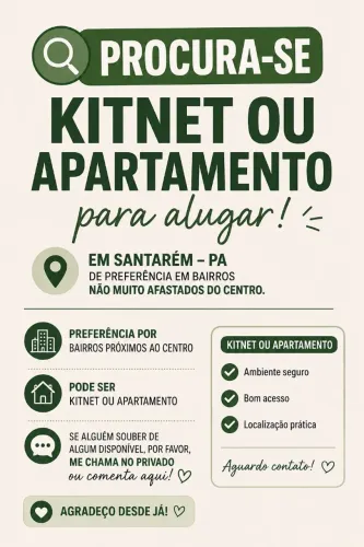 PROCURA-SE KITNET OU APARTAMENTO PARA ALUGAR