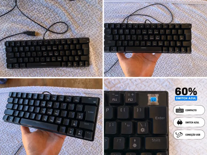 Teclado mecânico 60% switch azul