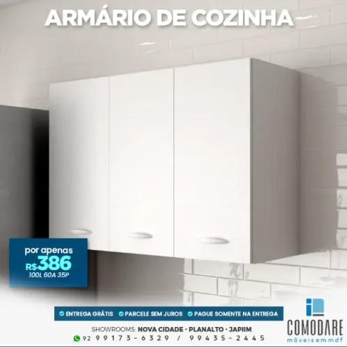 Armário de Cozinha 3 Portas 1,00m - R$ 386