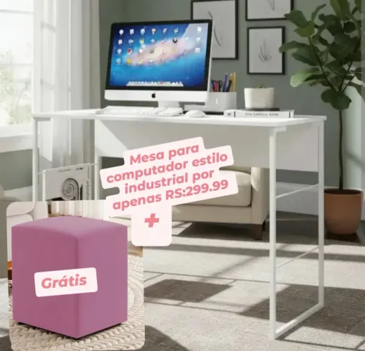 Mesa para computador estilo industrial+puff grátis