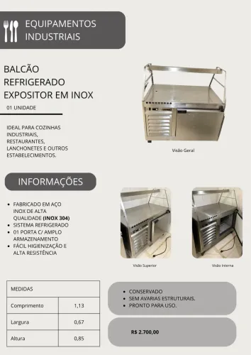 Balcão Refrigerado Expositor em Inox - 1 Porta