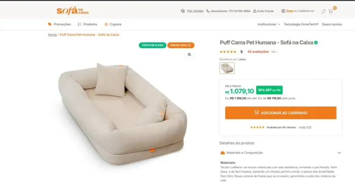 Puff Cama Pet Humana (sofá na caixa)