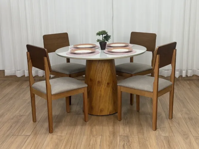 Mesa De Jantar Berlim 1.10×1.10 C/4 Cadeiras MDF e Madeira Maciça l13 S