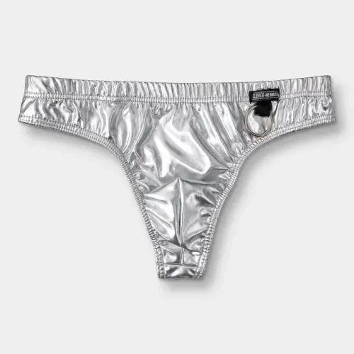 Tanga cavada masculina prateada metálica M/P