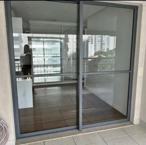 Porta Balcão 1.80 L - cinza claro 2 folhas - vidro de segurança