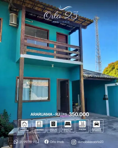 ARARUAMA ORLA 23 IMOBILIÁRIA VENDE! EXCELENTE CASA A 300 METROS DA LAGOA EM ARARUAMA.