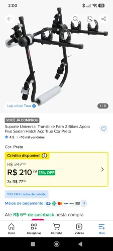 Suporte para 2 bicicletas - Marca True-Usado apenas uma vez.