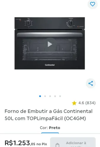 Forno continental de embutir a gás. 50 litros. Nunca usado. Novo com etiqueta.
