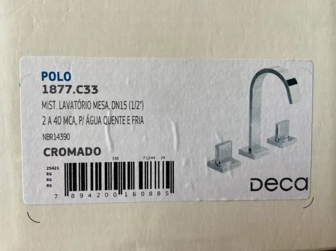 Torneira DECA | Misturador Deca Polo 1877.C33 Novo | Água Quente e Fria | Cromado