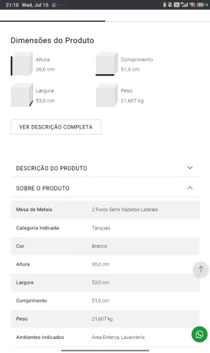 Tanque de louça DECA com capacidade para 30 litros