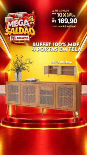 Buffet 100% MDF 4 Portas Em Tela