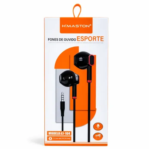 Fone de Ouvido Esportivo H?Maston EJ-104 com Microfone P2 Intra Auricular podendo ser reti