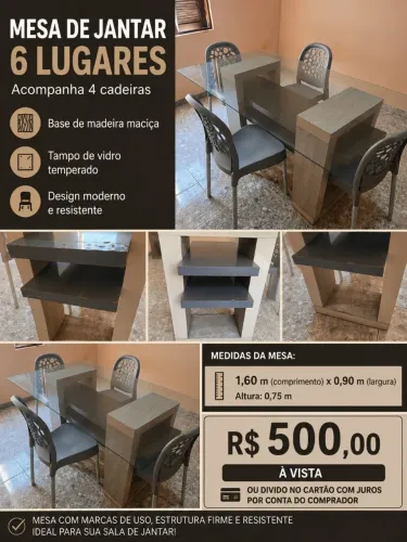 Vendo mesa de 6 lugares com 4 cadeiras