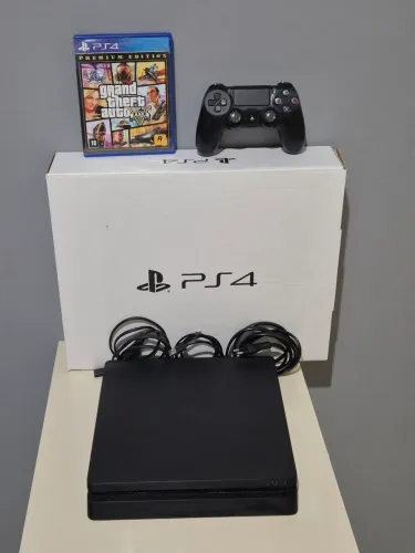Ps4 slim na caixa 1 controle +15 jogos cartão 12x garantia 90 dias 