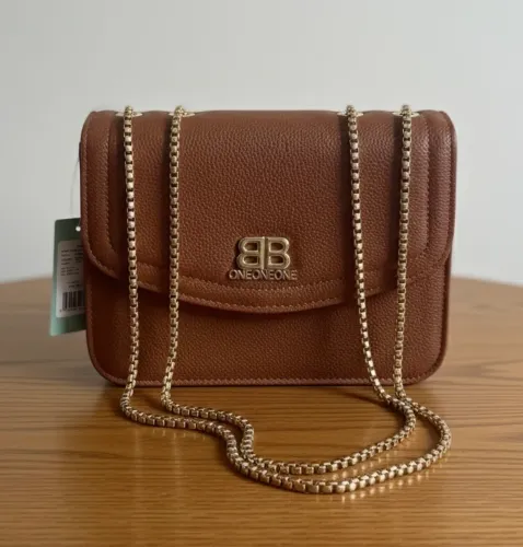 Bolsa Feminina Alça Dourada Caramelo Tam. 21x16x7,5 | NOVO