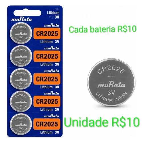 Bateria 2025/2032 unidade R$10. Retire em mãos ou por app de entrega