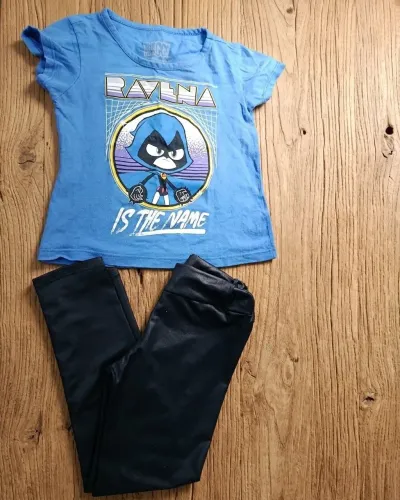 Kit Infantil Menina Jovens Titãs Ravena - Blusa + Calça Legging Cirrê / Couro Fake