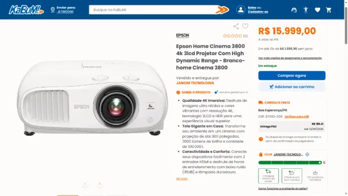 Projetor Epson Home Cinema 3800