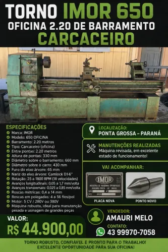 Torno Mecânico IMOR Oficina 650 Carcaçeiro
