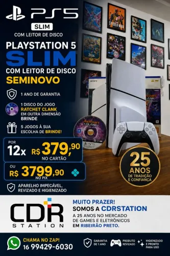 Playstation 5 Slim com leitor de disco Seminovo e 1 Ano de garantia