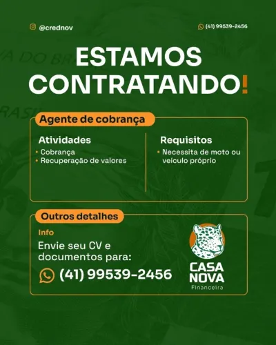 Cobrador com moto ou carro proprio