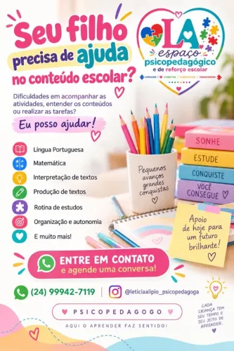 Psicopedagoga e aula de reforço escolar 