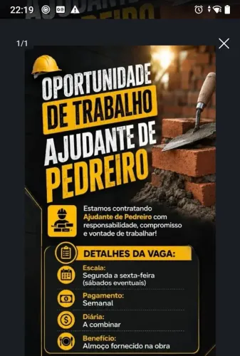 Preciso de ajudante de pedreiro com compromisso