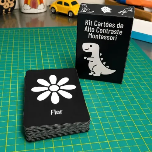Kit Cartoes Alto Contraste Bebê Montessori Estímulo Visual Recém Nascido