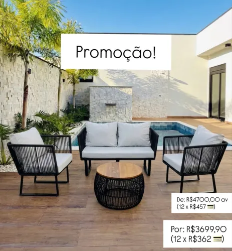 Kit de sofá com duas poltronas e centro para area externa 
