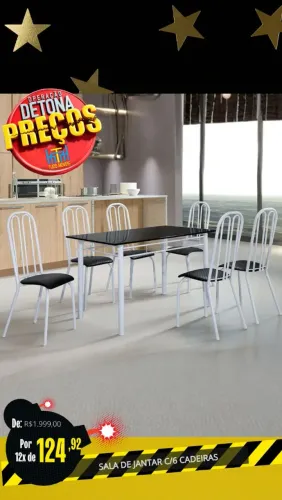 MESA TUBULAR EM GRANITO COM 6 CADEIRAS