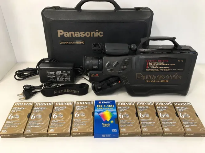 Filmadora Panasonic OmniMovie VHS HQ PV-610 - Kit Completo