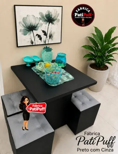 Mesa Quadrada Com 4 Puff