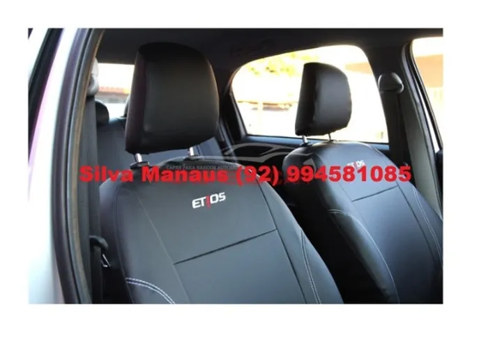 Capa banco Couro Corvin específico sob medida Toyota etios hat sedam c bordado Preto