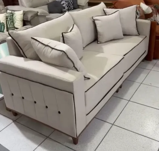 Sofá Living Montes Claros 2,16 m Bege - LUFER ESTOFADOS