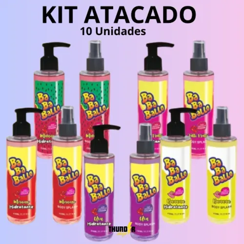 Kit Atacado 10 Unidades Bubbalu 5 Creme Hidratante Feminino + 5 Body Splash Perfume 230ml 