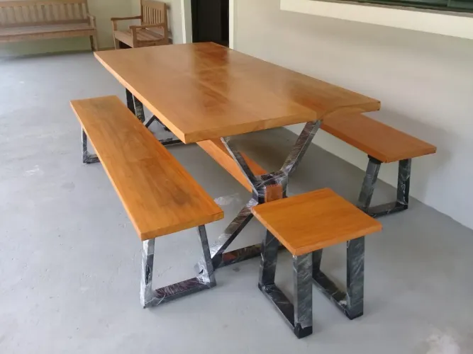 Conjunto de móvel, novo, madeira e metal, ideal área externa, fabricação Mao