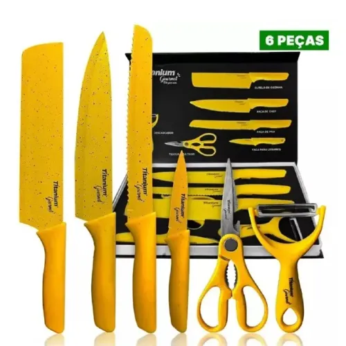 KIT FACAS PREMIUM  6 PEÇAS AMARELA